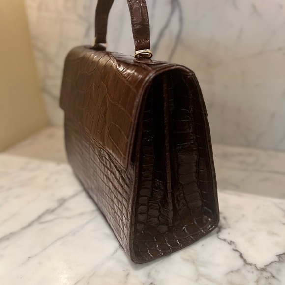 AUTHENTIC ALLIGATOR chocolate brown top handle bag - Picture 6 of 6